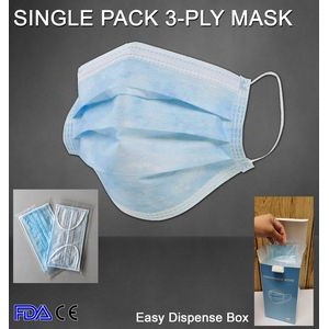 USA STOCK! Single Pack / Individually Wrapped 3-Ply Disposable Mask. Ships SAME DAY. Low Minimum