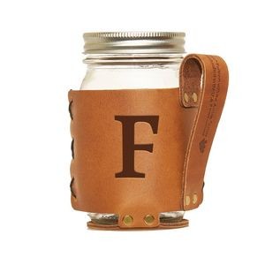 Full-Grain Leather Regular Mouth Mason Jar Holder w/Handle & Jar Box Set