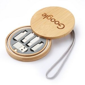 Round Bamboo Multi-Function Data Cable Storage Box