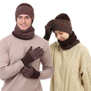 Winter Beanie Hat Circle Scarf Touchscreen Gloves Set