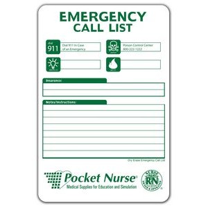 Erasable Emergency / Storm Preparation Call List Sign