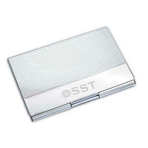 Silver Business Card Case w/ Ribbed Pattern