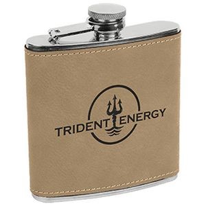 6 oz. Light Brown Leatherette Stainless Steel Flask