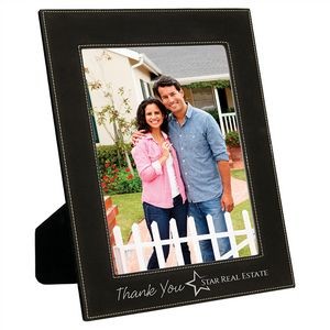 8" x 10" Black-Silver Laserable Leatherette Picture Frame