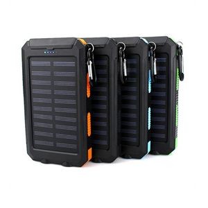 Portable 10000mAh Solar Power Bank w/Dual LED Flashlight