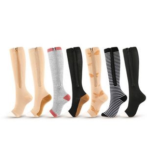 Zipper Compression Socks Women with Open Toe Toeless Support Stockings Easy on Knee High Socks