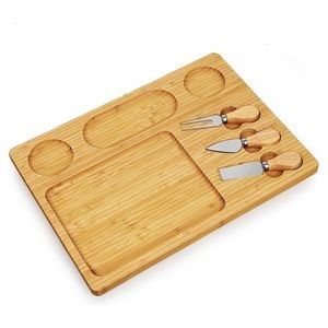 Wood Bamboo Cheese Board With Magnetic Knife Holder