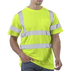Reflective Strips and Pocket Breathable Construction Work Mesh Short Sleeve Yellow