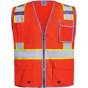Orange Class 2 High Visibility Security & Safety Vest with Zipper & Pockets