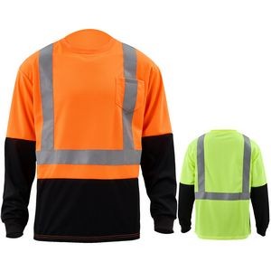 Hi Vis 3.8 Oz. Polyester Class 2 Color Block Reflective Tape Safety T-Shirt With Pocket