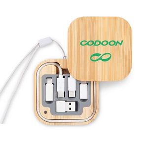 Square Bamboo Multi-Function Data Cable Storage Box