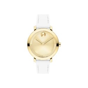 Movado Bold Evolution 2.0 Ladies' Pale Gold Ionic Plated Watch w/White Leather Strap