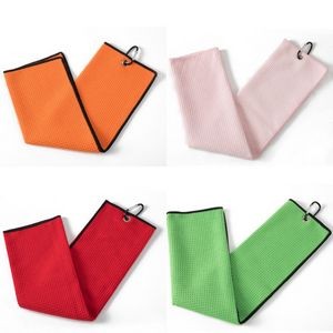 16" x 24" Tri-Fold Portable Microfiber Fabric Waffle Pattern Golf Towel with Carabiner Clip