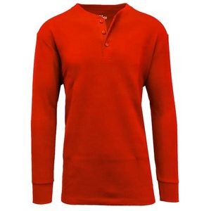 Men's Henley Thermal Shirts - Red, S-XL, 3 Button (Case of 24)