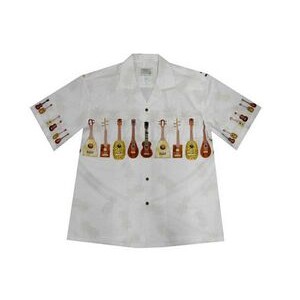 White Hawaiian Border Print Cotton Poplin Shirt w/ Button Front