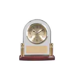 5¾" x 6½" Arch Glass Clock with Rosewood Piano Finish Accent