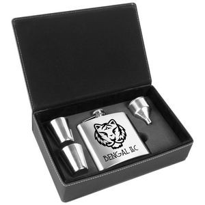 6 Oz. Stainless Steel Laserable Leatherette Flask Gift Set