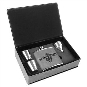 Laserable Gray Leatherette 6 Oz. Flask Gift Set