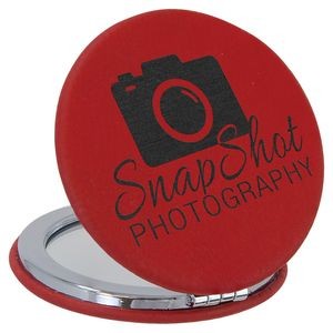 Red Compact with Mirror, Laserable Leatherette, 2-1/2" Diameter
