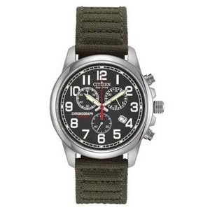 Citizen® Men's Chandler Eco-Drive® Watch w/Military Green Strap & Black Dial