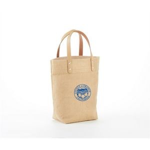 Mini jute gift tote bag with leather handles
