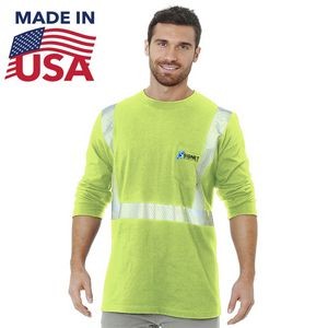 Class 2 USA-Made Poly-Cotton Segmented Safety Long Sleeve T-Shirt with Pocket