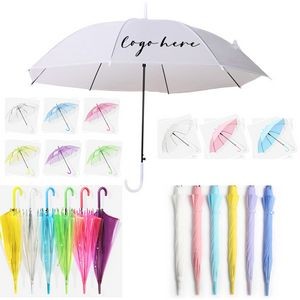 Colored Transparent Frosted Automatic Long Handle Windproof Rain Umbrella