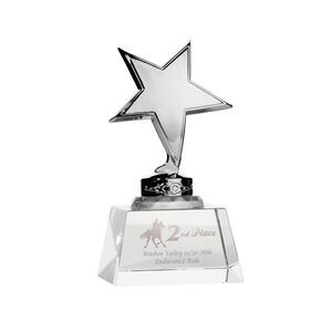 Trophy Award - Silver Metal Star mounted on Crystal Base