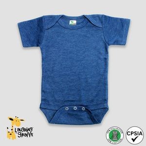 Baby S/S Snap Back Bodysuit Denim Heather 65% Polyester 35% Cotton- Laughing Giraffe®