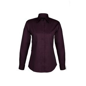 Ladies Cotton Blend Twill Long Sleeve Shirt (CHOCOLATE) (XS-3XL)
