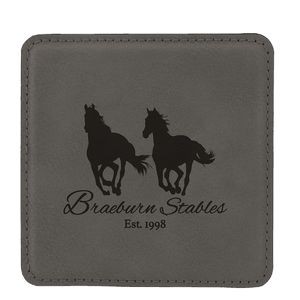 Square Coaster, Gray Faux Leather, 4x4"