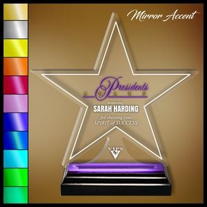 11" Star Clear Acrylic Award, Color Printed in Black Wood Mirror Accented Base