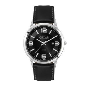 Wc4216 43mm Steel Silver Case, 3 Hand Mvmt, Black Dial, Dte Display, Leather Strap, Flat Mineral Cry