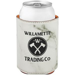 White Marble Beverage Holder, Laserable Leatherette, 3-3/4"H