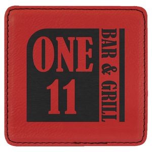 Square Coaster, Red Faux Leather, 4x4"