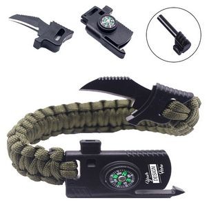 Paracord Bracelet with Survival Knife Blade and Compass