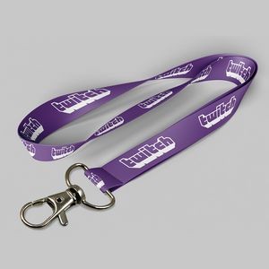 5/8" Purple custom lanyard printed with company logo with Thumb Trigger attachment 0.625"