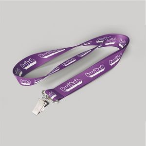 5/8" Purple custom lanyard printed with company logo with Bulldog Clip attachment 0.625"