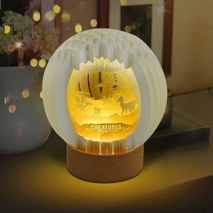3D Paper Art Table Lamp With Wood Base