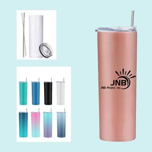 20 oz Stainless Steel Double-Walled Straight Tumbler with Lid