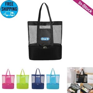 Oversized Mesh Beach Tote Bag with Wet/Dry and Cooler