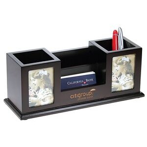 Wooden Desk Set Two Pencil Cups w/Frames and Card Holder