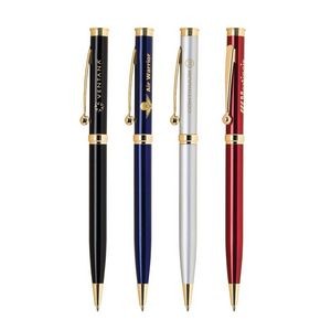 Twist Action Brass Ballpoint Pen With Gold Accents