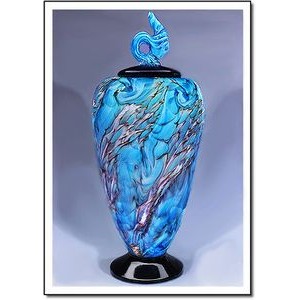 Glacier Dragon Flame Art Glass Vase w/ Marble Base (5"x11.75")