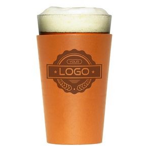 Full-Grain Leather Pint Glass Holder w/Glass-Single Stitch- Made in USA- Bar Set, Craft Beer Glass