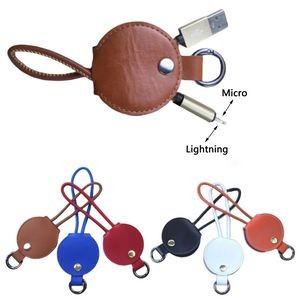 2 in 1 Round Cable PU Leather USB Dual Fast Charging Cord