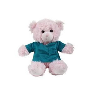 soft plush Pink Curly Sitting Bear with Medical Scrub