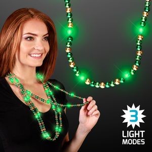 Flashing Light Up Beaded Necklace - Green & Gold - BLANK