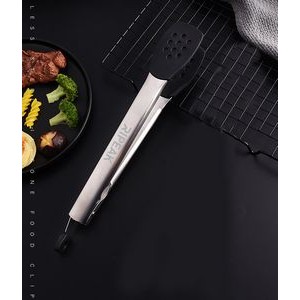 12 inch 304 Stainless Steel Food Tongs w/Silicone Locking Clip Barbeque Kitchen Tongs (Round Hole)