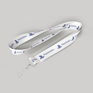 3/4" White custom lanyard printed with company logo with Jay Hook attachment 0.75"
